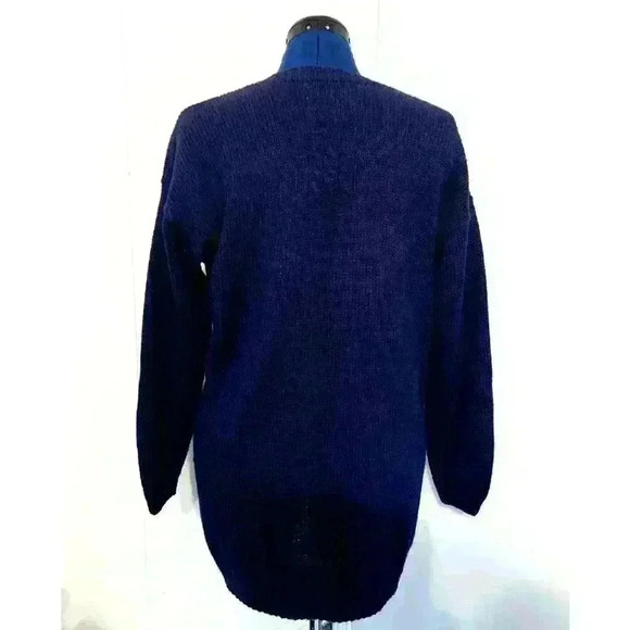 Vintage Marisa Christina Cardigan Nautical Rare Hand Knit Blue Medium Grandma - Picture 3 of 9